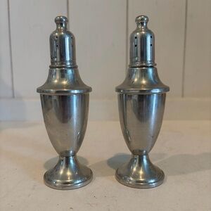 Vintage Web Weighted Pewter And Glass Salt And Pepper Shakers.